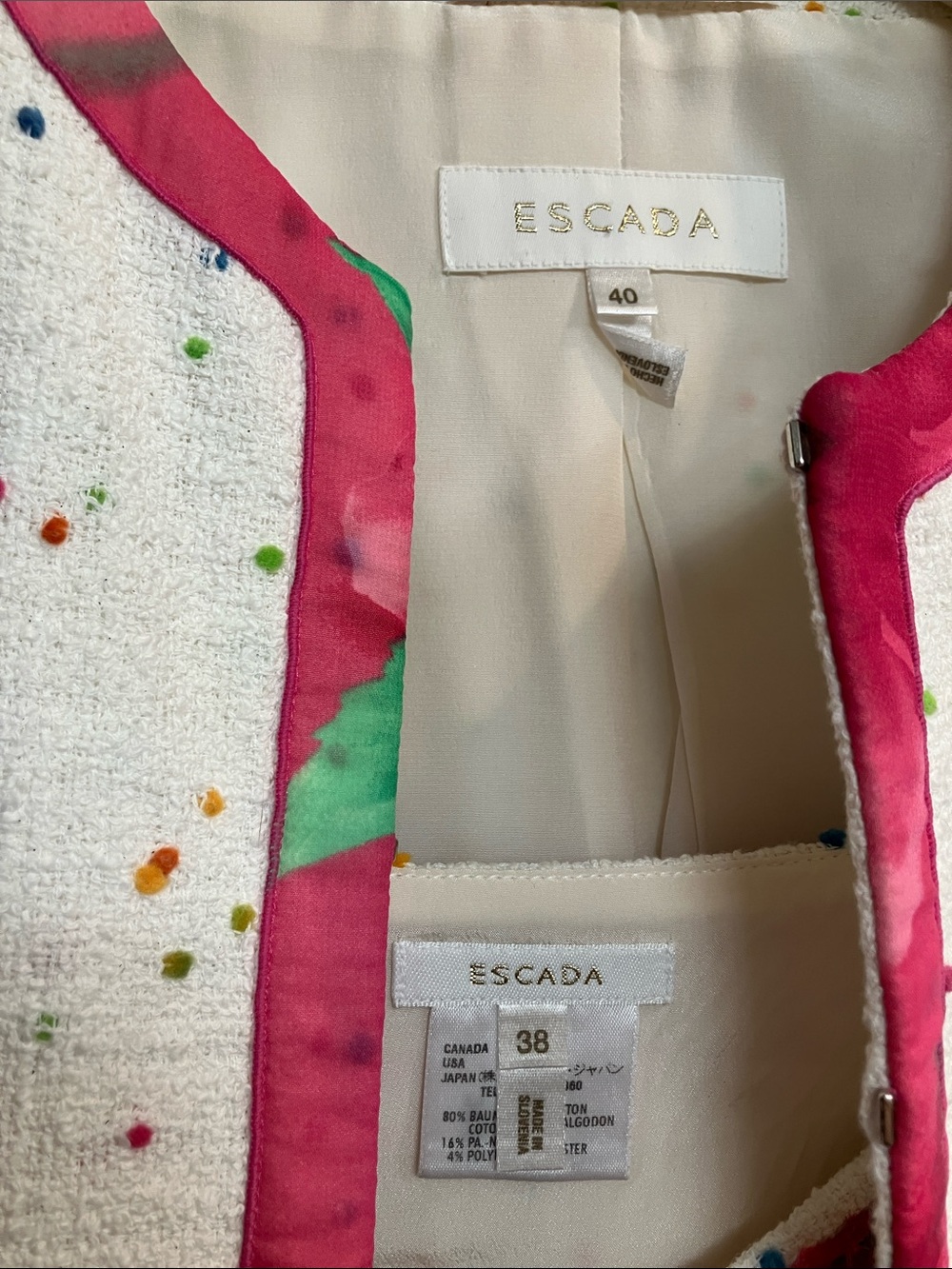 ESCADA 38 8 SKIRT JACKET 40 BLEND SKIRT SUIT Cream Pink